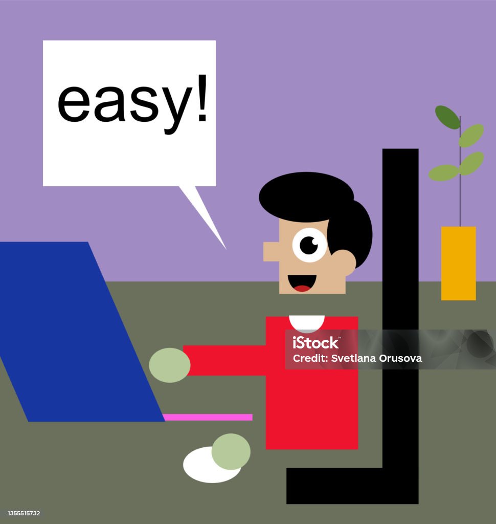 Computer Working Easy Man On Computer Doing Easy Work Illustration Stock Illustration ...