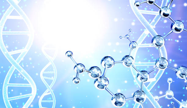 istock Genetic engineering, GMO and gene manipulation concept. Horizontal banner with molecular structure and DNA 1355516903
