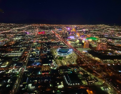 Las Vegas at night seen from the air