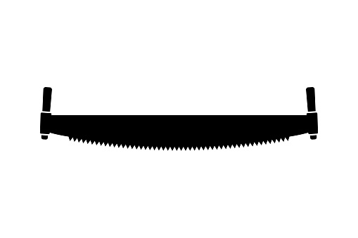 Two-handed saw icon. Black silhouette. Horizontal side view. Vector simple flat graphic illustration. The isolated object on a white background. Isolate.