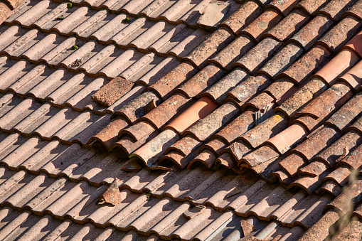 different and damage roof tiles - close up