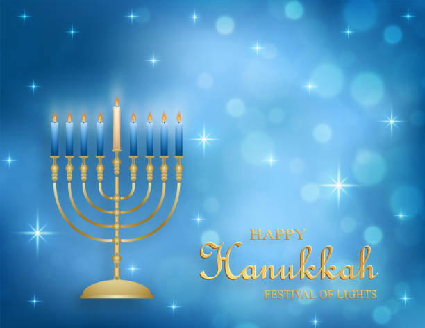 istock Happy Hanukkah card with nice and creative symbols and gold paper cut style on color background for Hanukkah Jewish holiday (translation : happy Hanukkah day, Hag HaHanukka) 1355521117