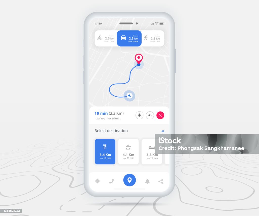 Ios Navigation System Visualisation Map Gps Navigation Ux Ui Concept Smartphone Map Application Destination ...