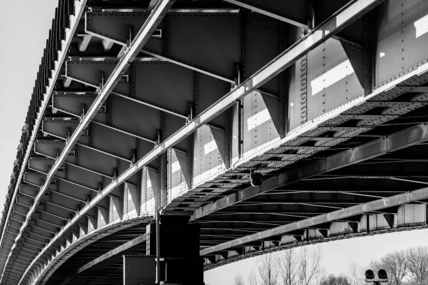 istock close up of a bridge structure from below in black and white 1355523333