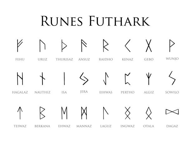 Elder Futhark Runes engraved on stones isolated on white background illustration Elder Futhark Runes engraved on stones isolated on white background runes stock illustrations