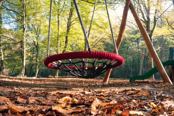 istock A red swing in an autumn forest 1355524677