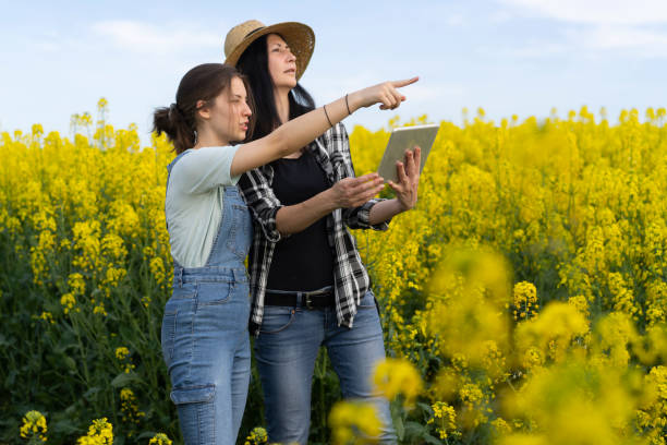 istock Girls, rapeseed and technology 1355527402