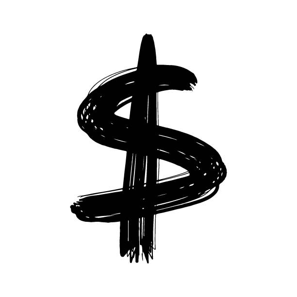 ilustrações de stock, clip art, desenhos animados e ícones de dollar icon. ink sketch drawing. black contour silhouette. vector flat graphic hand drawn illustration. the isolated object on a white background. isolate. - dólar