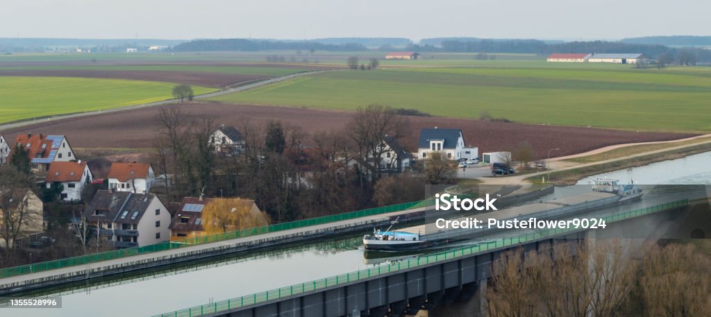 Ship of Channel Bridge Fuerth Germany Channels of Germany Bavaria Stock Photo