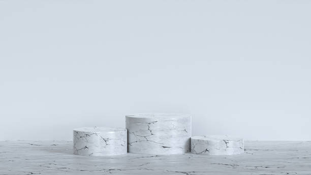 istock White marble cylinder podium abstract minimal scence on white background display product showcase, stage platform presentation 3d rendering 1355529148