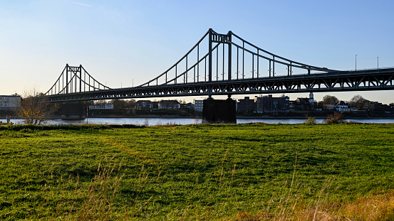 The Uerdingen Rhine Bridge, a bridle strap bridge between the Krefeld district of Uerdingen and the Duisburg district of Mündelheim