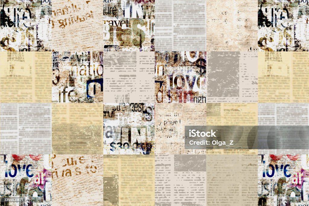 Newspaper Paper Grunge Newsprint Patchwork Seamless Pattern Background  Stock Illustration - Download Image Now - iStock
