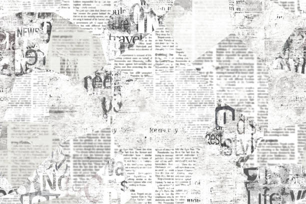 Newspaper paper grunge vintage old aged texture background Newspaper paper grunge aged newsprint pattern background. Vintage old newspapers template texture. Unreadable news horizontal page with place for text, images. Grey colored art collage. newspaper borders stock illustrations