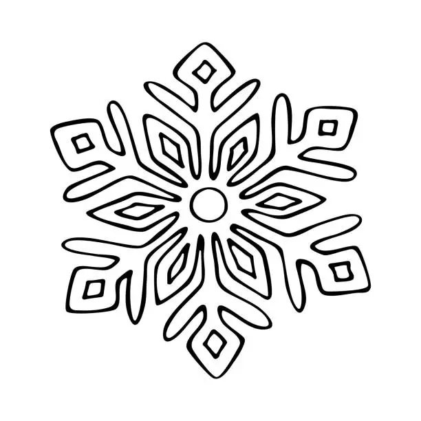 Vector illustration of Thin line doodle snowflake. Ice crystal hand drawn. Vector of frosty pattern. Winter snow ornament. Christmas illustration isolated on white background