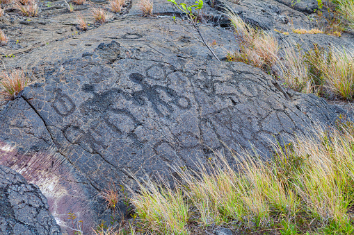 Ancient petroglyph at Three rivers petroglyph site in New Mexico, USA.