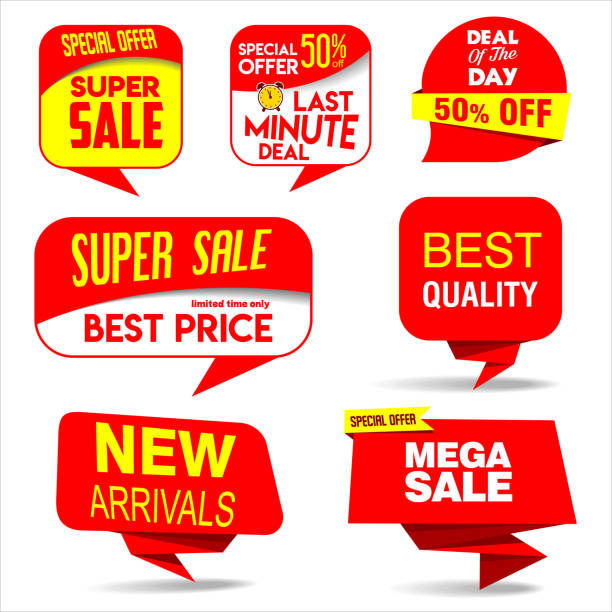 istock Collection of red sale stickers and tags 1355538109