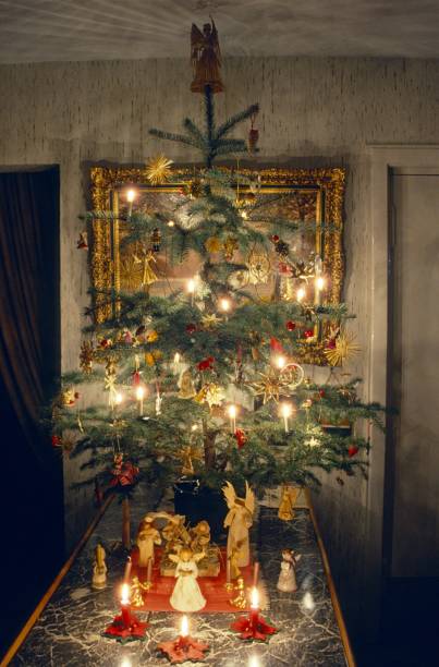 istock Christmas tree in the hallway by candlelight 1355543431