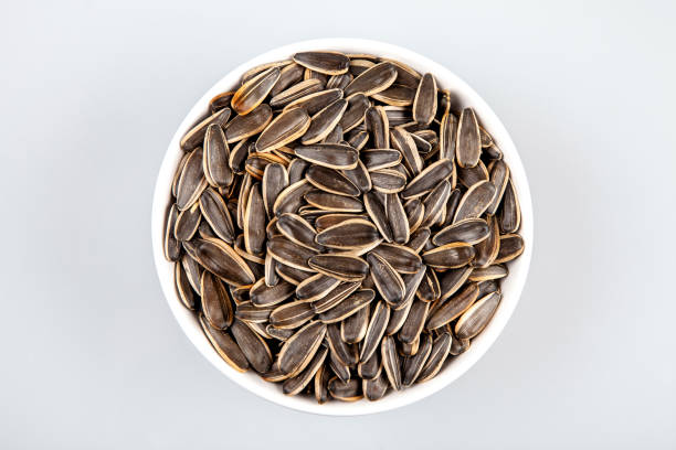 istock Shelled sunflower seeds in a bowl on white background top view 1355543768
