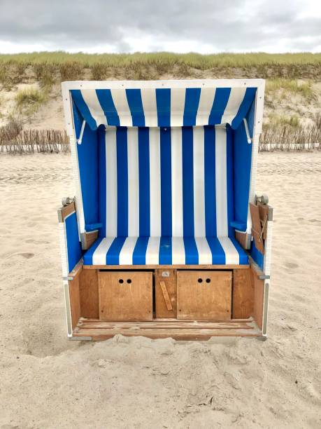 Beach chair at a cloudy beach day