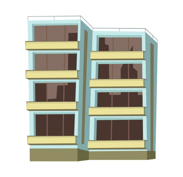 istock City building. Cartoon fun flat style. Isolated on white background. Residential building with windows and balconies. Vector. 1355545939