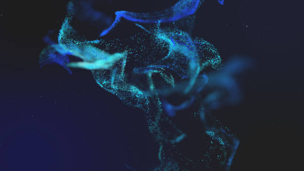 istock 3d illustration of blue glitter particles background with shining light flares. 1355548108