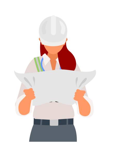 Female project manager reading draft paper. Simple flat illustration Simple flat illustration of a female project manager reading draft paper. project manager stock illustrations