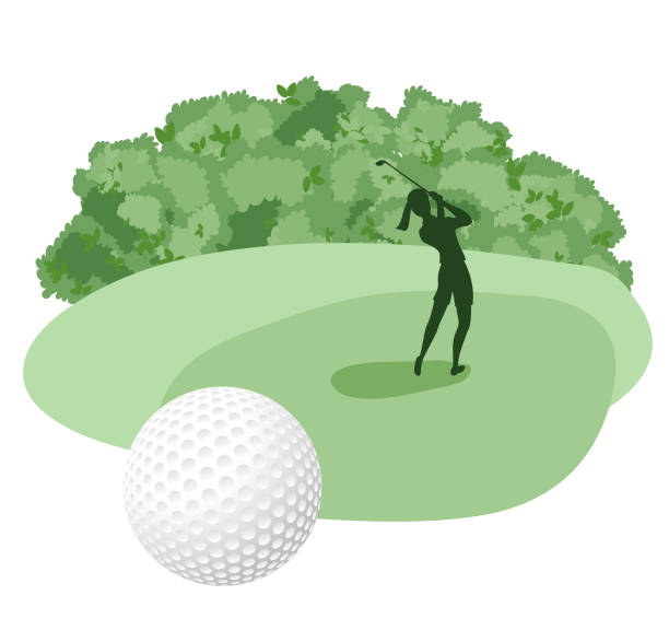 illustrations, cliparts, dessins animés et icônes de femme qui golfe dans un élément de conception de terrain de golf - golf golf course swinging isolated