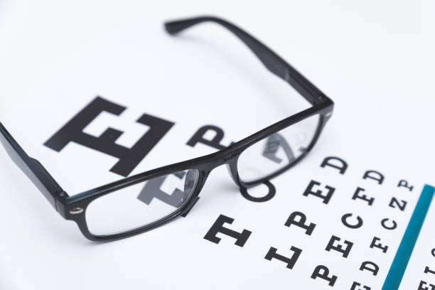 istock Glasses and Snellen's chart. Test eye examination 1355553102