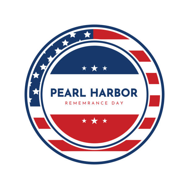 ilustraciones, imágenes clip art, dibujos animados e iconos de stock de insignia del día del recuerdo de pearl harbor, etiqueta. vector - pearl harbor