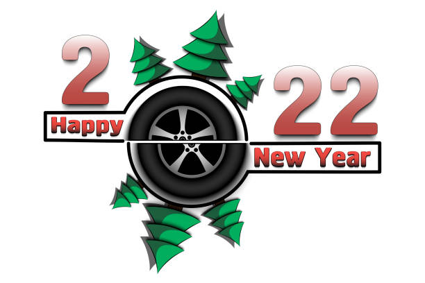 istock Happy New Year 2022 and car wheel 1355555750