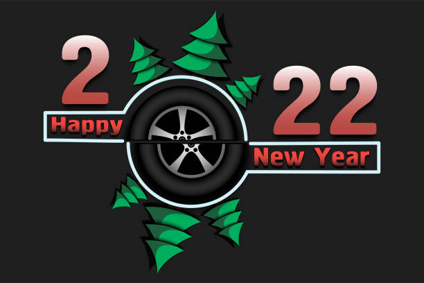 istock Happy New Year 2022 and car wheel 1355555756