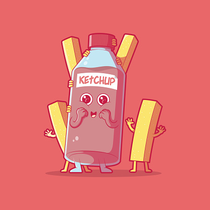 Ketchup and french fries character vector illustration.