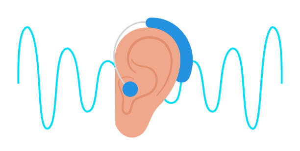 hearing aid icon Human hearing aid icon. Ear sound receiver concept. Hearing loss problems. Deafness problems isolated flat vector illustration. human ear stock illustrations