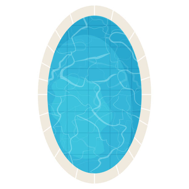 istock Swimming pool top view in cartoon style isolated on white background. Water texture, detailed and bright. Outdoor, landscape. 1355564830