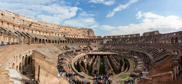 Coliseum or Flavian Amphitheater: the most famous monument of Italy It is the largest ancient amphitheatre ever built, and is still the largest standing amphitheatre in the world today, inside the colosseum stock pictures, royalty-free photos & images