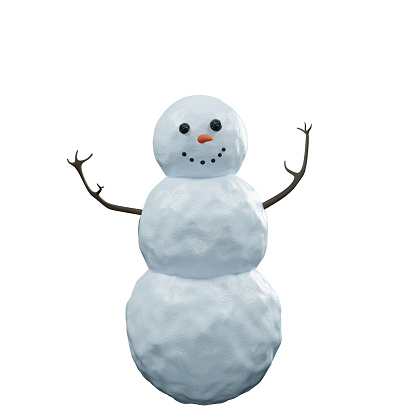 3d cartoon snowman. Smiling snowman. 3d rendering, isolated on a white background