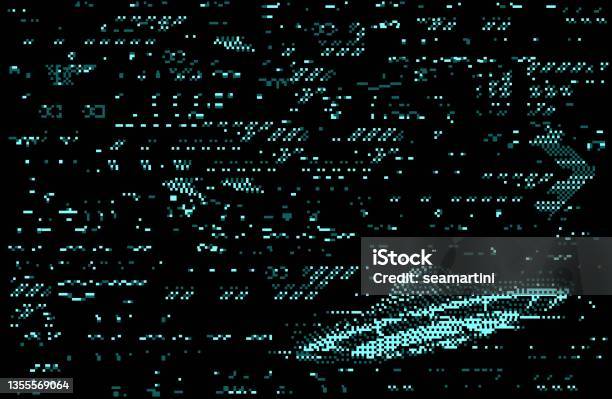 Monitor Screen Glitch Error Distortion With Ufo Stok Vektör Sanatı ...