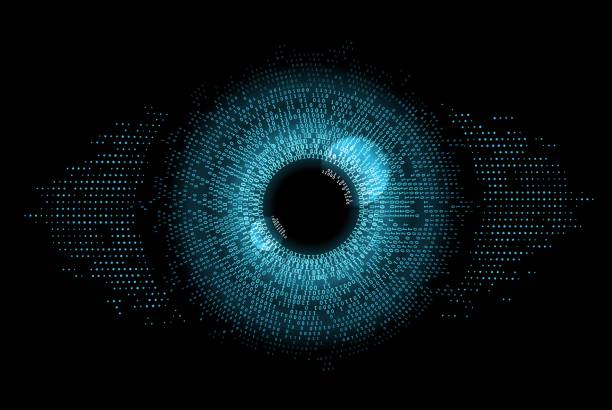ilustraciones, imágenes clip art, dibujos animados e iconos de stock de tecnología de ciberseguridad de la red de datos oculares digitales - eye