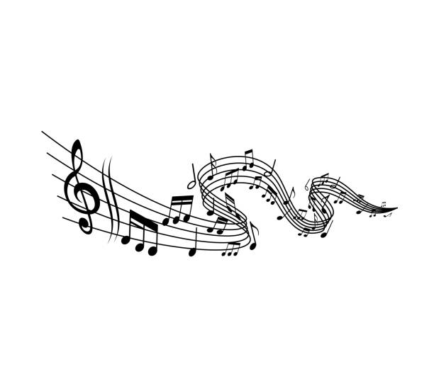 멜로디 웨이브, 음악 노트, 음악 직원의 소용돌이 - musical note music musical staff treble clef stock illustrations