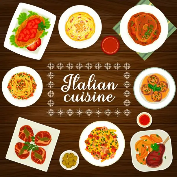 Vector illustration of Italian cuisine menu, Italy restaurant food dishes