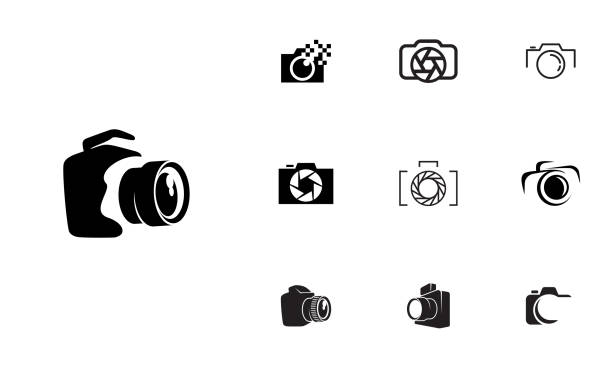 카메라 아이콘 디자인 컨셉, 10세트 - lens camera photography photograph stock illustrations