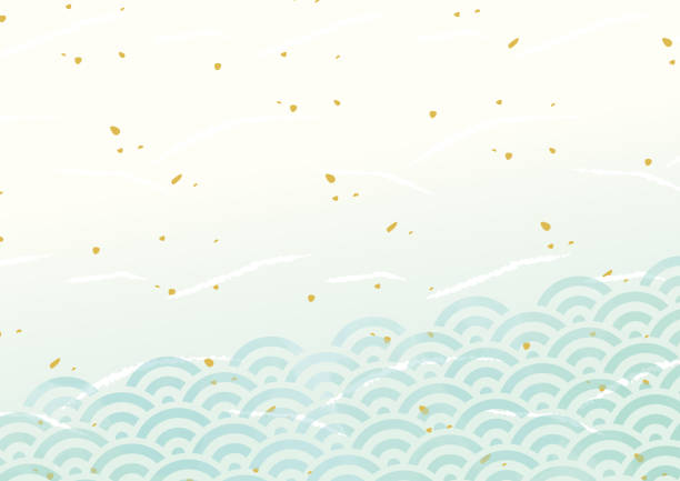 ilustrações de stock, clip art, desenhos animados e ícones de watercolor japanese pattern background - wave pattern abstract shape winter