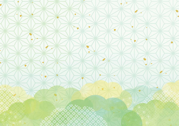 illustrazioni stock, clip art, cartoni animati e icone di tendenza di sfondo del modello giapponese dell'acquerello - metallic green backgrounds metal