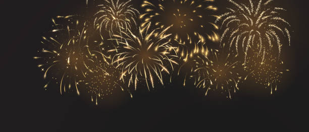 istock sparkling golden fireworks with realistic look on black abstract background festive lights vector illustration for christmas or new year greeting card 1355579936