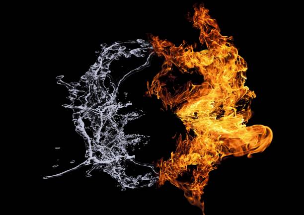 istock Illustration of a vortex where fire and water are combined 1355582446