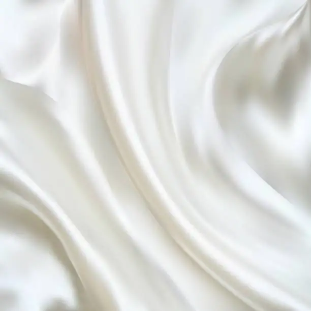Vector illustration of White Satin Silky Cloth,Fabric Textile Drape with Crease Wavy Folds.with soft waves,waving in the wind.Texture of crumpled paper. Milk,Yogurt,Cream or cosmetics product Curl background. eps 10