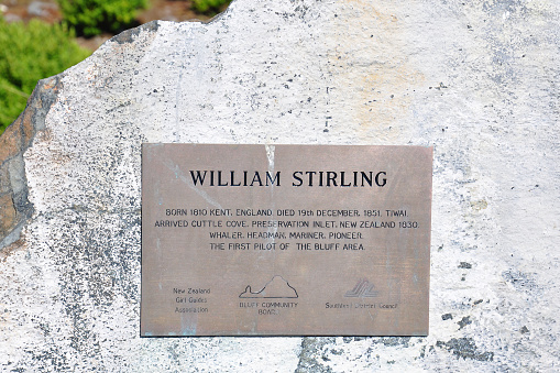 William Stirling Monument in South end of the main land of NZ of Stirling Point. Stirling Point is a landmark at the southern end of the New Zealand town of Bluff. Taken in Bluff, New Zealand on Nov 30, 2010