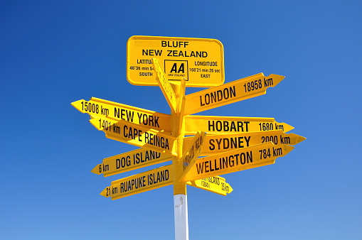 Signpost at Stirling Point, Bluff, New Zealand on Nov 30, 2010