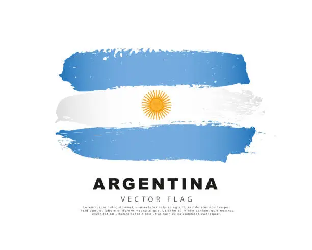 Vector illustration of Argentina flag. Hand drawn blue and white brush strokes. Vector illustration isolated on white background.