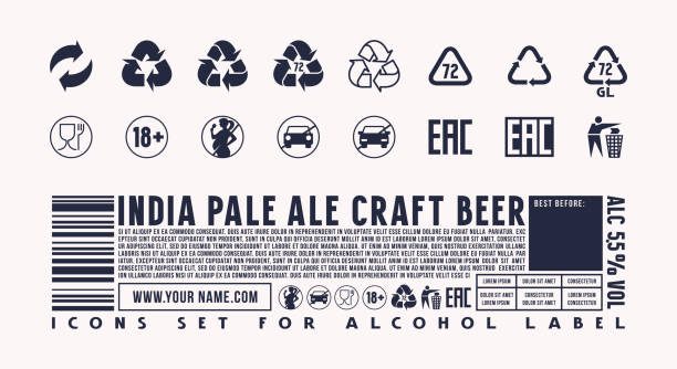 illustrations, cliparts, dessins animés et icônes de ensemble d’icônes d’emballage pour l’étiquette d’alcool - recycling recycling symbol symbol sign